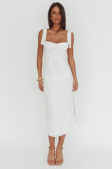 Cupid Tied Shoulder Embellished Midi Dress White