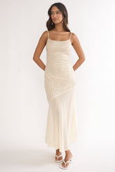 Gilded Dream Chiffon Hem Maxi Dress Sequin Oyster