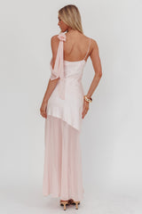 Gilded Dream Shoulder Detail Chiffon Hem Maxi Dress Blush