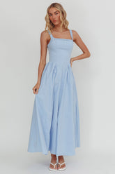 El Corazon Smocked Neckline Maxi Dress Blue