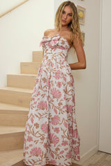 Summer Field Bow Bust Maxi Dress Floral Beige