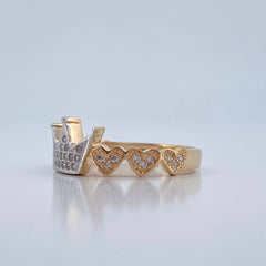 Anillo Corona corazones 2.6gr / T6 3/4 / Dos Oros Amarillo Blanco 18K %