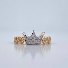 Anillo Corona corazones 2.6gr / T6 3/4 / Dos Oros Amarillo Blanco 18K %