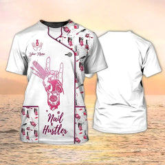 Nail Shirts Custom Nail Salon Uniform Manicurist Gift Nail Pattern Design Shirt White