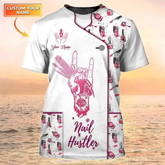 Nail Shirts Custom Nail Salon Uniform Manicurist Gift Nail Pattern Design Shirt White