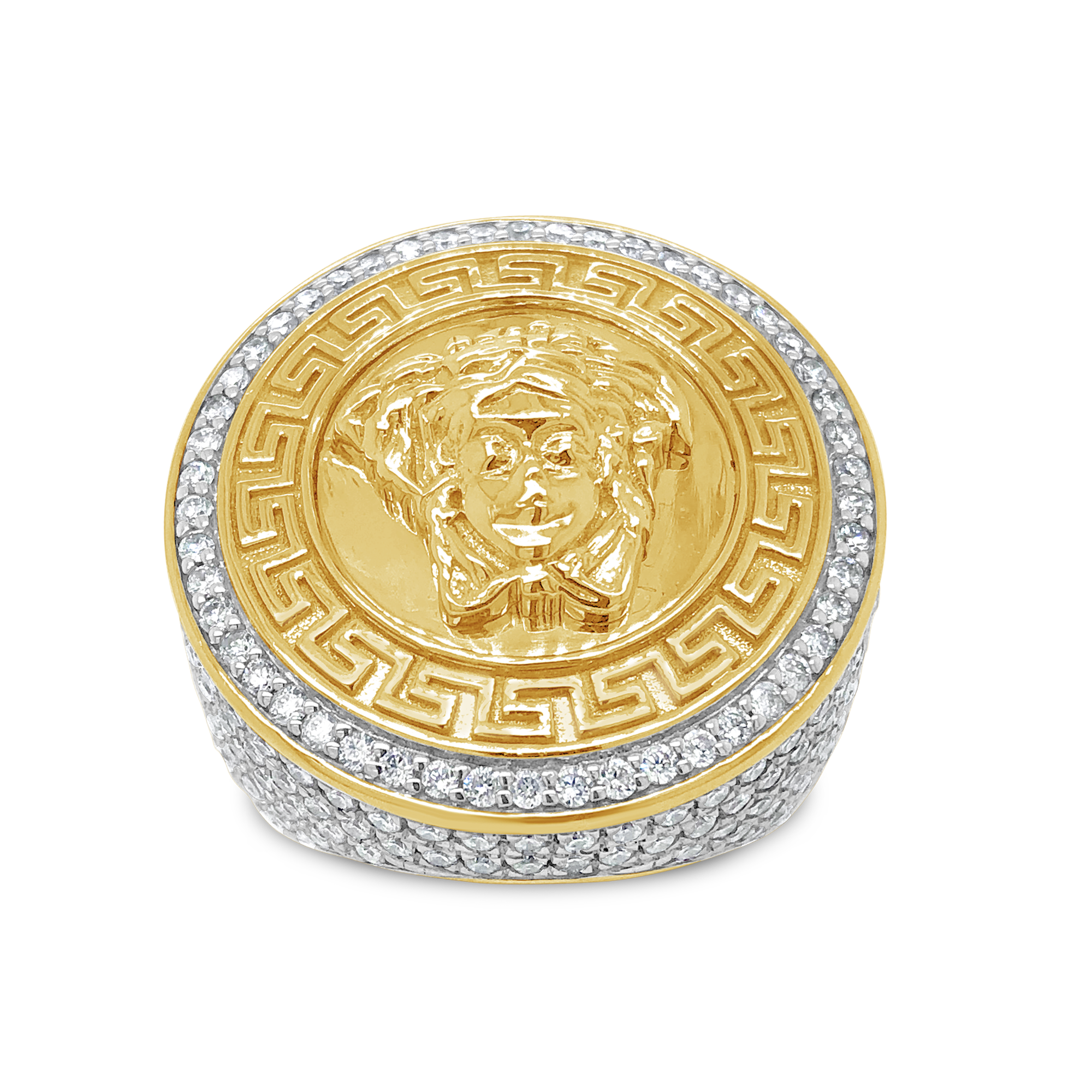 Diamond Designer Medusa Ring 3.50 CTW Round Cut 10K Yellow Gold