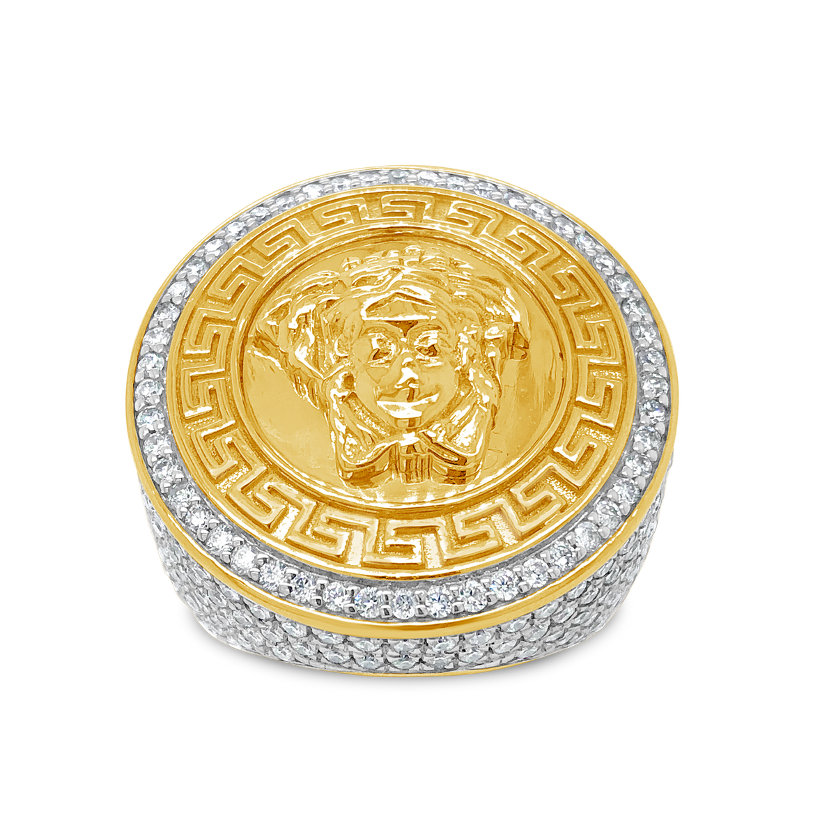 Diamond Designer Medusa Ring 3.50 CTW Round Cut 10K Yellow Gold
