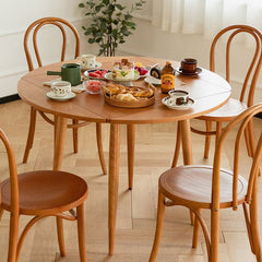 Cherry Wooden Round Table Extendable 4 Legs Square Dining Table in Nature