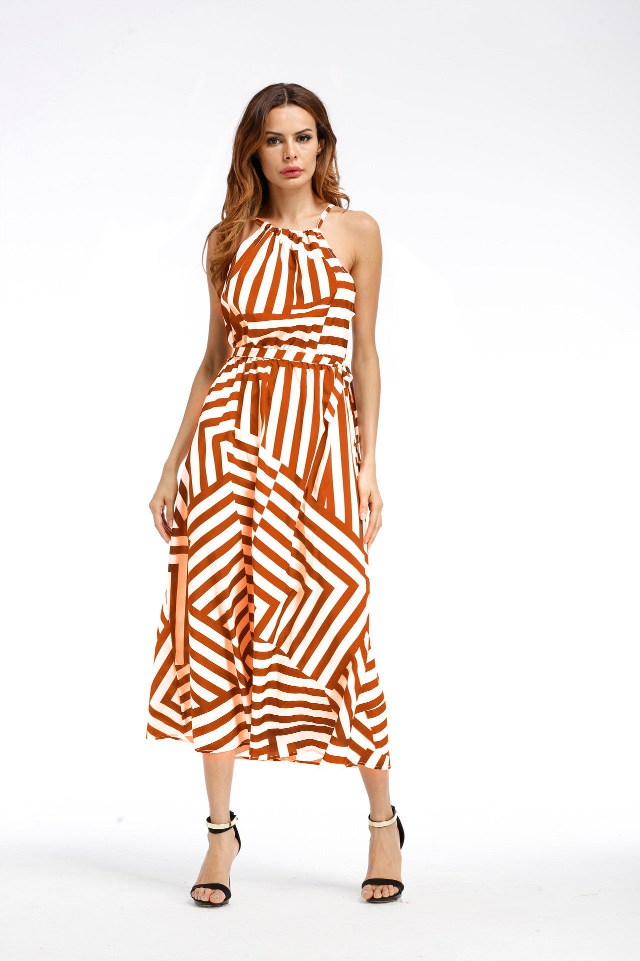 printed sling maxi dress swing skirt flowy