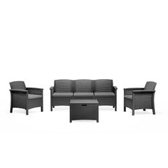 Salon de jardin 5 places effet résine tressée gris anthracite avec table basse MENIA