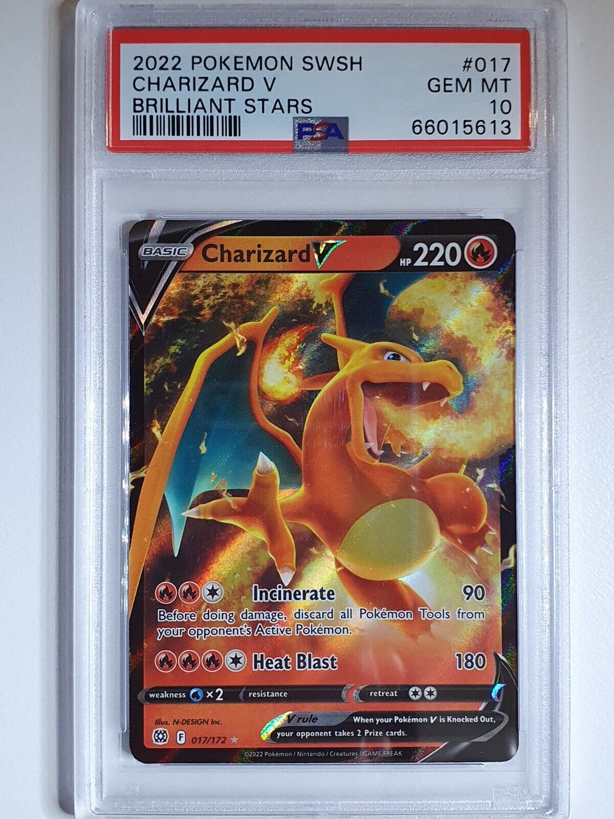 2022 Pokemon Charizard V 017/172 Brilliant Stars - PSA 10