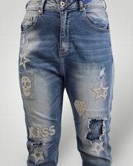 Sexy Woman Jeans, kiss glitzer