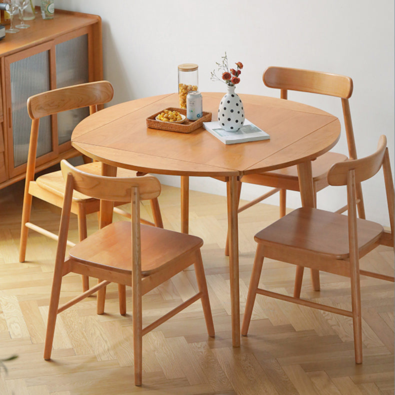 Cherry Wooden Round Table Extendable 4 Legs Square Dining Table in Nature