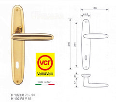 Maniglia porta Valli e Valli Prunus H192 P8Y Ottone lucido D.85 foro Yale