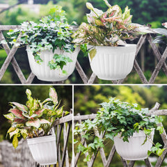 Resin Wall Hanging Planter Pots Vertical Garden Living Wall Mount Window Hang Box Container Indoor Outdoor for Plants Flowers Kitchen Herbs Holder with Drainage Water Reservoir Décor White-Free Shipping