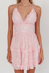 Laney Low Back Cami Strap Dress Lace Pink