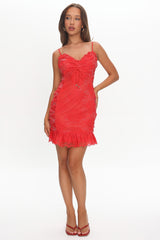 St Tropez Cami Strap Frill Hem Lace Mini Dress Red