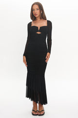 Nadia Long Sleeve Fishtail Midi Dress Black