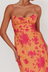 Nerida Low Back Twist Floral Maxi Dress Orange