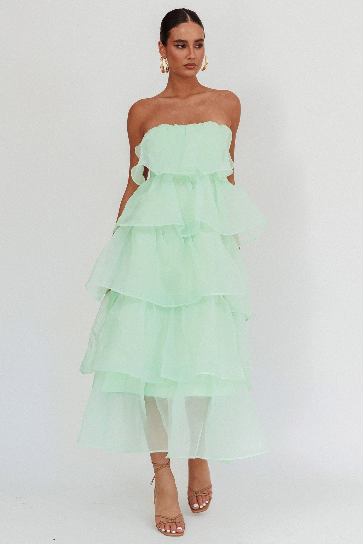 Behati Tiered Layer Midi Dress Mint