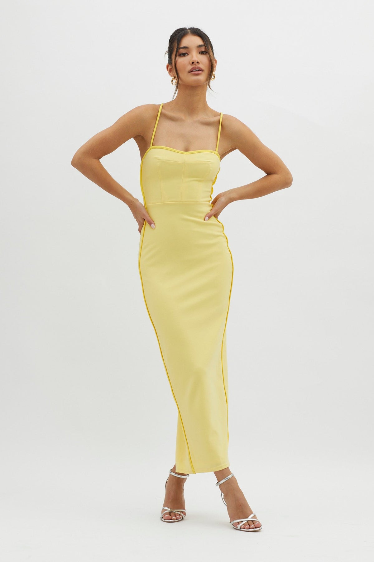 Future Awaits Lace-Up Back Maxi Dress Yellow