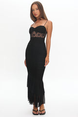 Cherubim Lace Insert Ruched Midi Dress Black