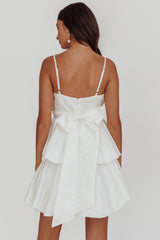 Zilara Bubble Hem Bow Mini Dress Jacquard White