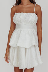 Zilara Bubble Hem Bow Mini Dress Jacquard White