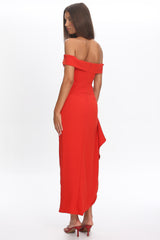 Cha Cha Off Shoulder Thigh Split Maxi Dress Red
