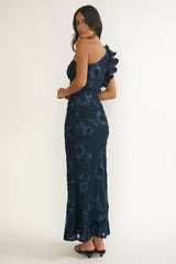 Deanna One-Shoulder Ruffle Maxi Dress Floral Navy