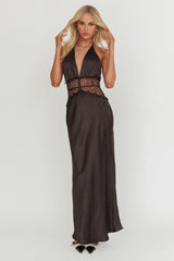 Tarly Lace Waist Halter Maxi Dress Black