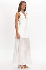 Opulent Halterneck Layered Maxi Dress White