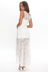 Moonlit Magic Asymmetric Neckline Lace Maxi Dress White