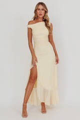 Moonlit Magic Asymmetric Neckline Maxi Dress Light Yellow