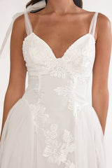 Serifine Floral Embellished Bow Maxi Dress White