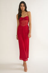 Kamilah Ruched Sheer Waist Maxi Dress Red