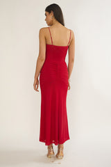 Kamilah Ruched Sheer Waist Maxi Dress Red