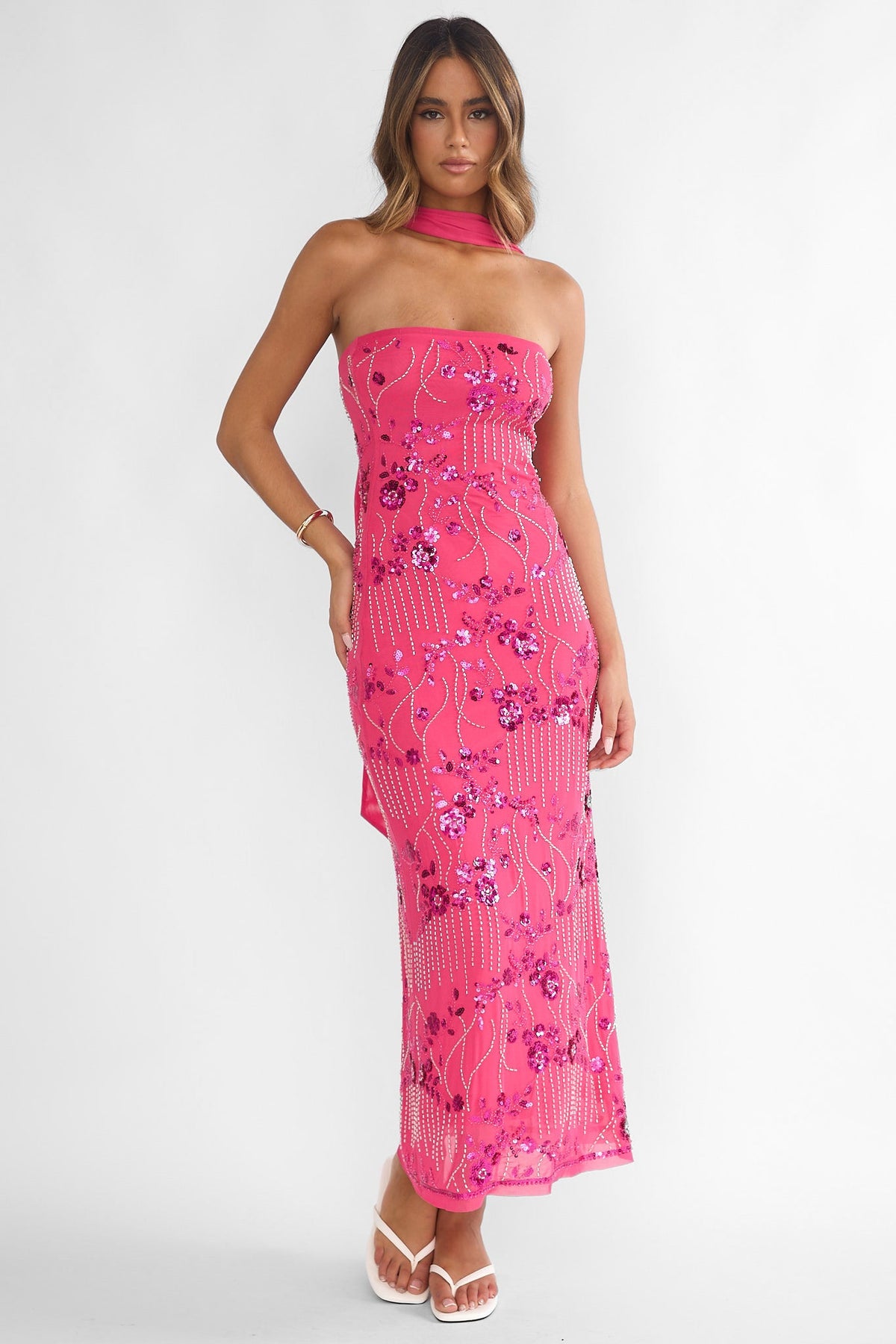 Jeremia Strapless Maxi Dress Sequin Plum