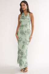 Kirralee Asymmetric Halterneck Embellished Maxi Dress Aqua Green