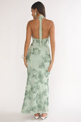Kirralee Asymmetric Halterneck Embellished Maxi Dress Aqua Green
