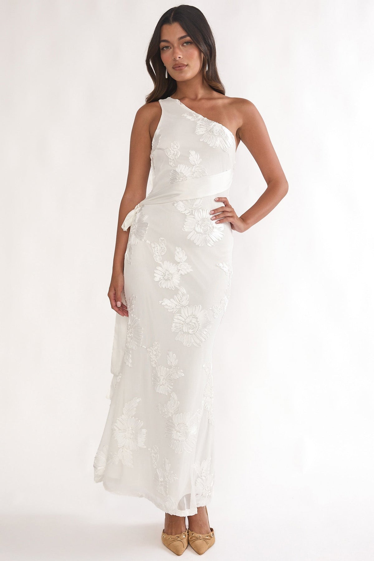 Kairi One-Shoulder Sash Maxi Dress White