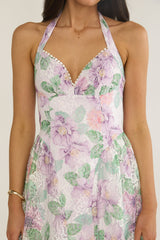 Florent Sweetheart Halterneck Maxi Dress Lace Lilac