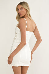 Mirisa Flower Accent Smocked Mini Dress White