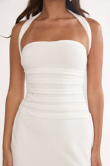Fly Me To Paris Pleat Bodice Halterneck Maxi Dress White