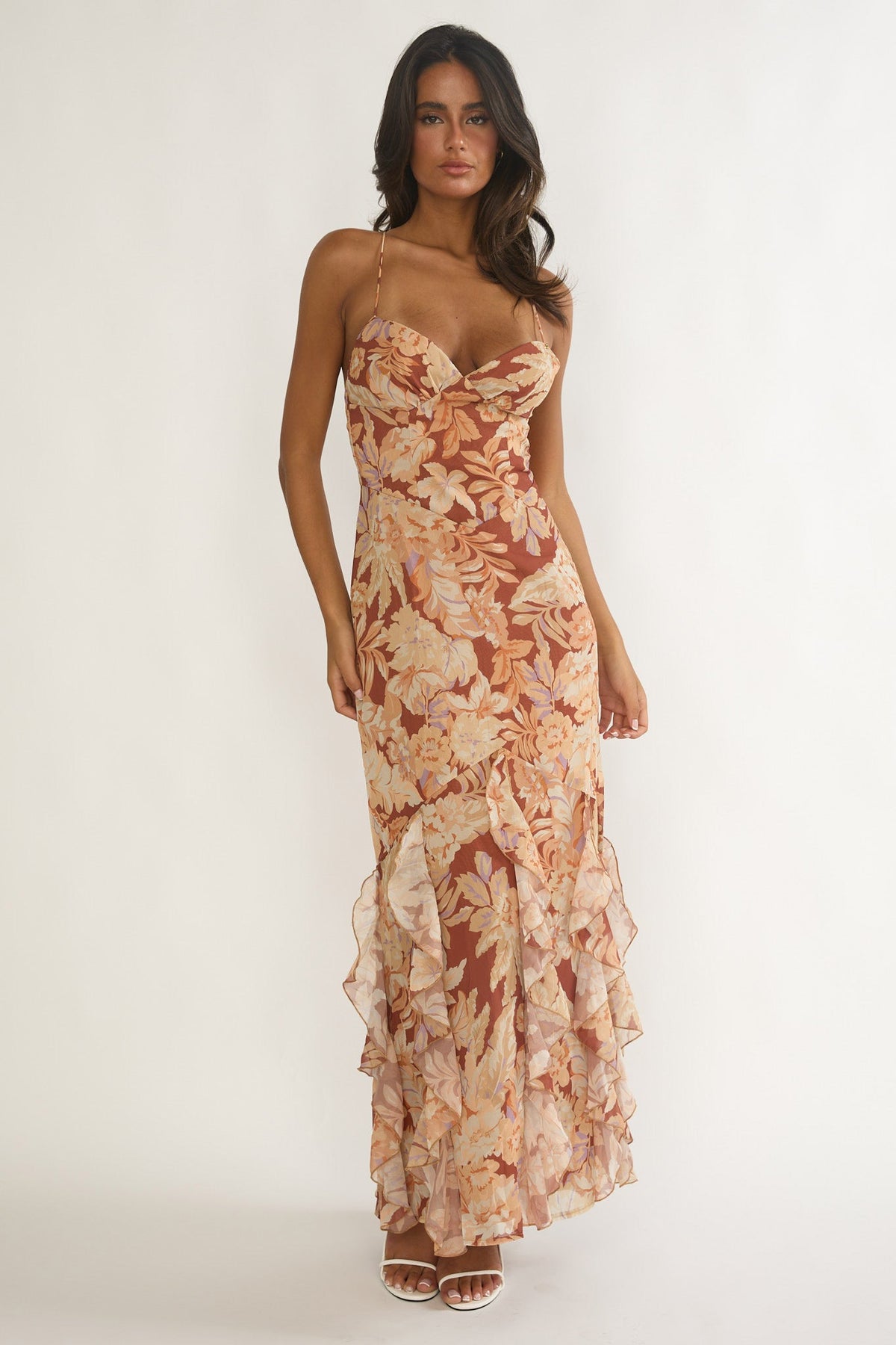 Charlisa Strappy Back Ruffle Maxi Dress Floral Yellow