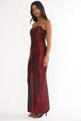 Nerina Strapless Ruched Maxi Dress Red