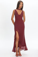 Chantrelle Twist Back Split Maxi Dress Wine