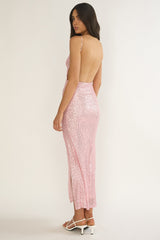 Zaretha Backless Split Maxi Dress Sequin Pink