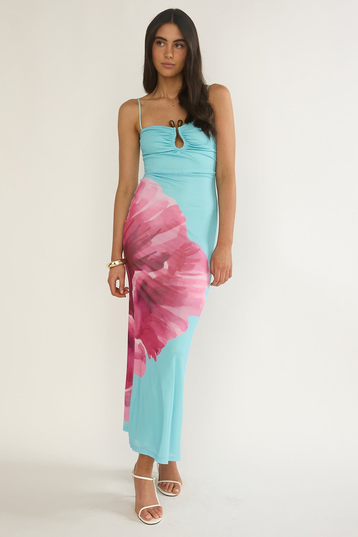 Orabella Waterdrop Wire Bust Maxi Dress Floral Aqua