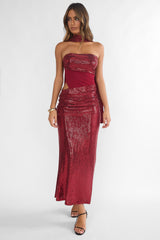 Seraphinna Strapless Cut-Out Maxi Dress Sequin Red